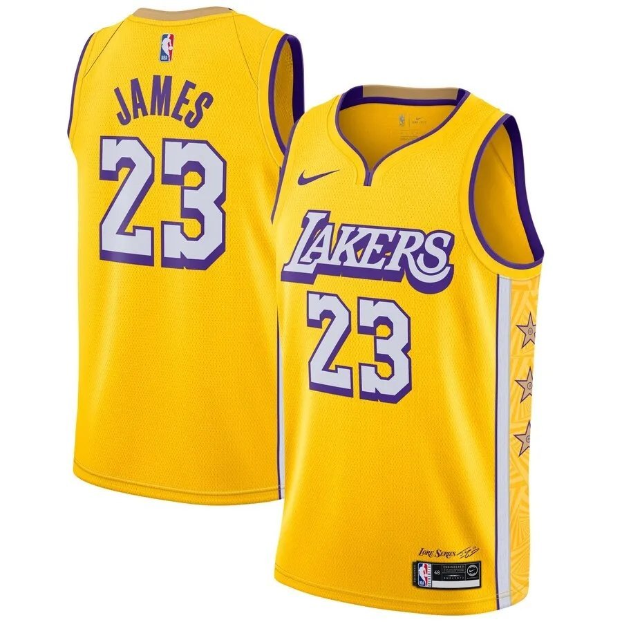 19-20 Lakers Yellow V-Neck Hot Pressed 