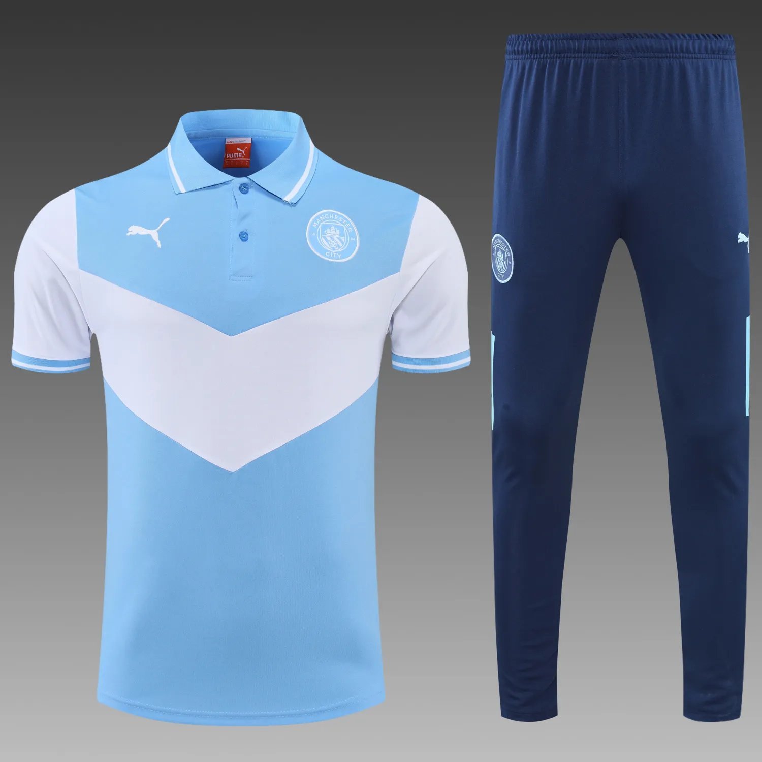 Manchester City POLO kit blue and white Short Sleeve Suit