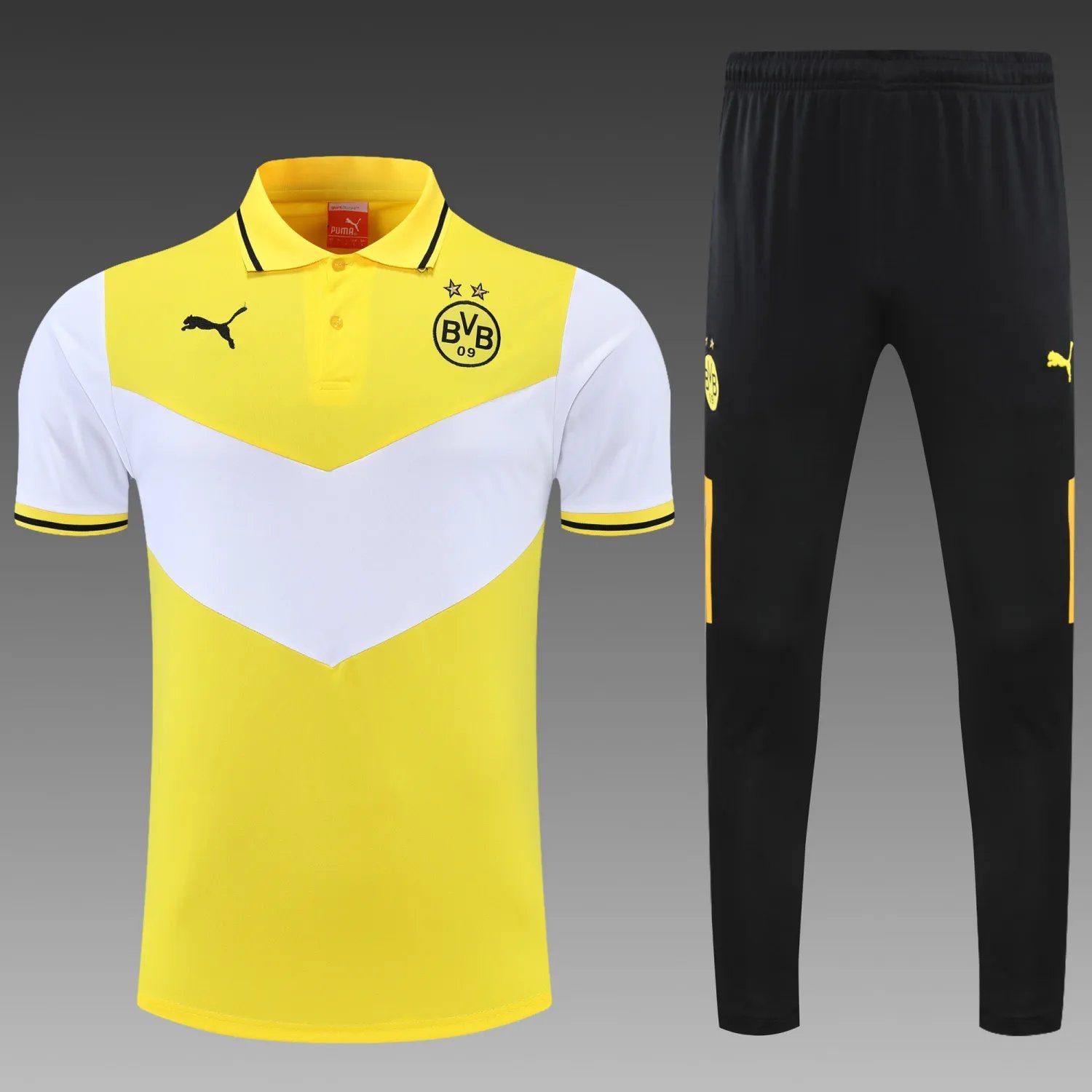 Borussia Dortmund POLO kit yellow and white Short Sleeve Suit